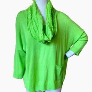 Westbound Sweater‎ Removable Fringed Cowl Neck Sz L Green #66J